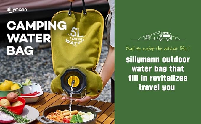 Camping Water Bag,Militaries Grade Material, Wide Mouth, Collapsibe Washable, Outdoor Camping Traveling, 1.3Gallon(5L)(MOUNTAIN GREEN)