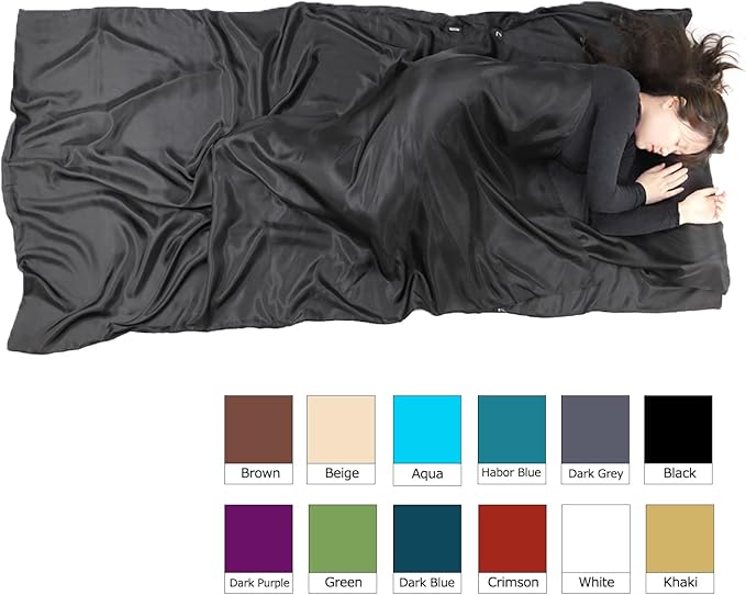 Browint Silk Sleeping Bag Liner, Silk Sleep Sack, Extra Wide 87"x43", Lightweight Travel Sheet for Hotels, More Colors for Option, Reinforced Gussets