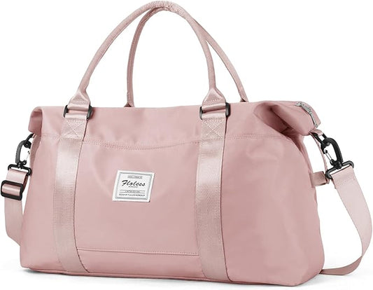 Pink Gym Bag with Wet Pocket, Foldable Travel Duffle Bag Carry On Weekender Bags for Women, Waterproof Overnight Bag for Travel, Gym, Yoga