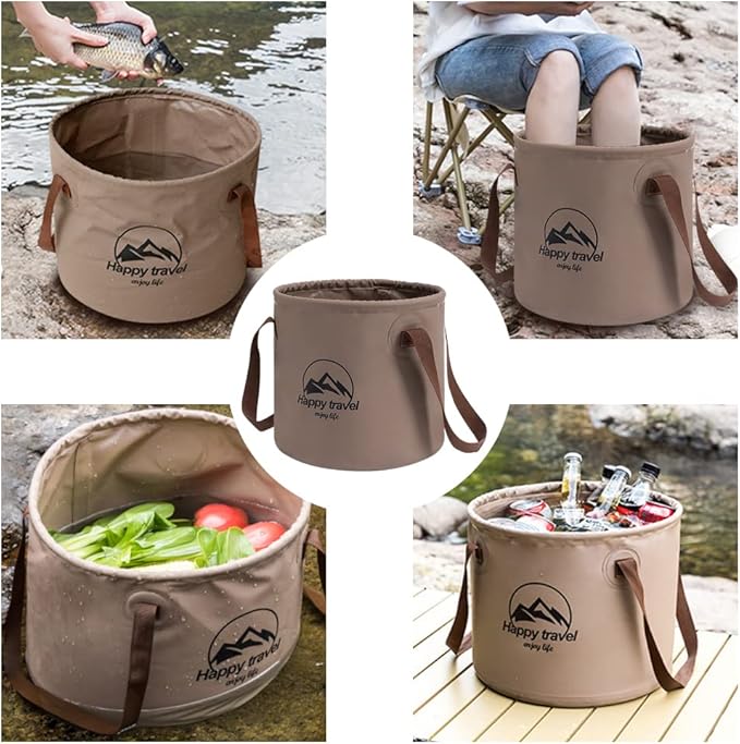 Multi-Function Folding Bucket, 5 Gallon Portable Folding Bucket with Handle, for Outdoor Camping, Hiking, Picnic, Fishing, Gardening, Car Washing