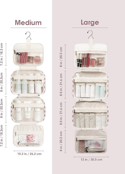 Narwey Hanging Toiletry Bag for Women Travel Makeup Bag Organizer Toiletries Bag for Travel Size Essentials Accessories Cosmetics (Dusty Rose Checkerboard (Medium))