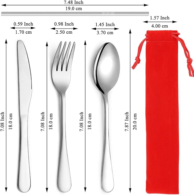 Kyraton Portable Flatware, Reusable Camping Flatware, Bento Box Flatware, Silverware For School/Work/Office/Outdoor, Dishwasher Safe, Set of 4 Pieces