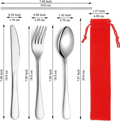 Kyraton Portable Flatware, Reusable Camping Flatware, Bento Box Flatware, Silverware For School/Work/Office/Outdoor, Dishwasher Safe, Set of 2 Packs