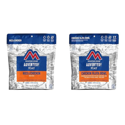 Mountain House Rice & Chicken + Mountain House Chicken Fajita Bowl | Freeze Dried Backpacking & Camping Food | 2 Servings Each