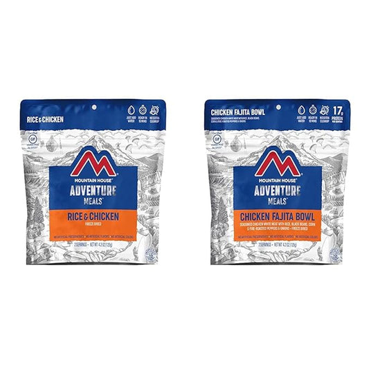 Mountain House Rice & Chicken + Mountain House Chicken Fajita Bowl | Freeze Dried Backpacking & Camping Food | 2 Servings Each