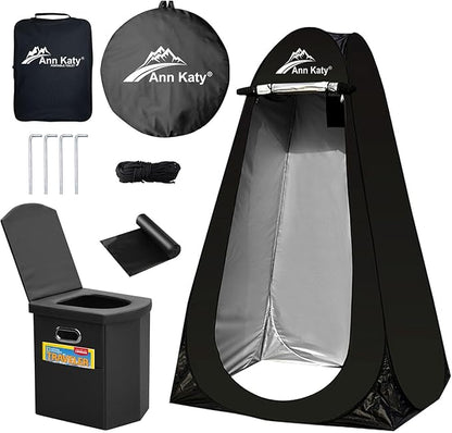 Portable Toilet with Pop Up Privacy Tent,XL Large Portable Toilet for Adults, Outdoor Camping Shower Tents Changing Room Emergency Folding Toilet Tent Kit with Carry Bag for Camping/Hinking…