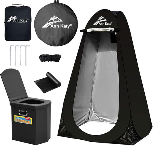 Portable Toilet with Pop Up Privacy Tent,XL Large Portable Toilet for Adults, Outdoor Camping Shower Tents Changing Room Emergency Folding Toilet Tent Kit with Carry Bag for Camping/Hinking…