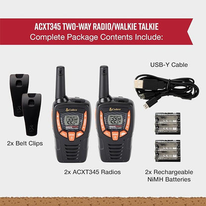 Cobra ACXT345 Weather-Resistant Walkie Talkies for Adults - Rechargeable, 22 Channels, Long Range 25-Mile Two-Way Radio Set (2-Pack)