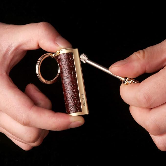 Permanent Match,Keychain Matchstick Fire Starter Immortal Lighter,Flint Match Stick Kerosene Refillable Lighter for Outdoor Camping Survival,Dark red
