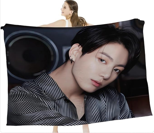 Jung Kook Blanket 60"X80" Soft and Comfortable Warm Fleece Throw Full Picture of Idol Group Blankets Yoga Blankets Beach Blanket Picnic Blankets Gift for Dorm Room Decor Sofa Bed Camping Travel