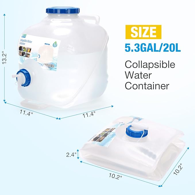 Collapsible Water Container,Potable Water Storage Containers,Water Jug 5.3 Gallon,Camping Water Container with Spigot,Double Handles Foldable Portable Water Jug for Camping,Hiking,Outdoors (4 Pack)