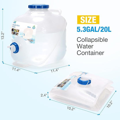 Collapsible Water Container,Potable Water Storage Containers,Water Jug 5.3 Gallon,Camping Water Container with Spigot,Double Handles Foldable Portable Water Jug for Camping,Hiking,Outdoors (4 Pack)