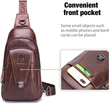 KPYWZER Vintage Leather Sling Bag Bags for Men Women Backpack Shoulder Messenger Crossbody Outdoor Travel Hiking Camping Tactical Chest Pack Daypack Brown