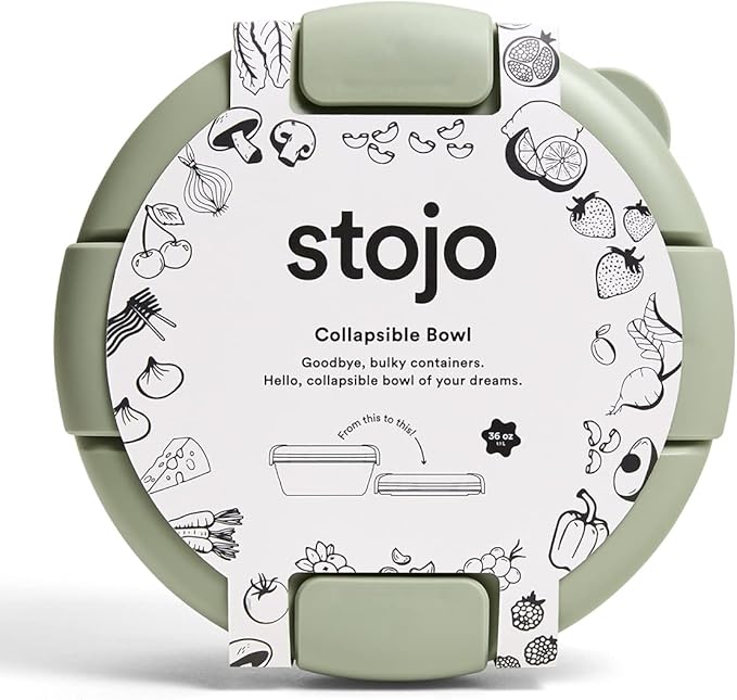 STOJO Collapsible Bowl - Sage Green, 36oz - Reusable Silicone Bowl for Hot and Cold Food - Perfect for Travel, Meal Prep, To-Go Lunch, Camping & Hiking - Microwave & Dishwasher Safe