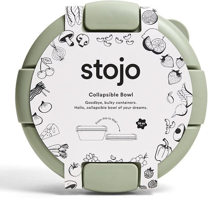 STOJO Collapsible Bowl - Sage Green, 36oz - Reusable Silicone Bowl for Hot and Cold Food - Perfect for Travel, Meal Prep, To-Go Lunch, Camping & Hiking - Microwave & Dishwasher Safe