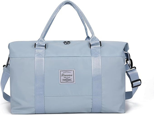 KARRESLY Travel Duffel Bag for Women,Shoulder Weekender Overnight Bag Sports Gym Tote Bag,Waterproof(Light Blue) free size