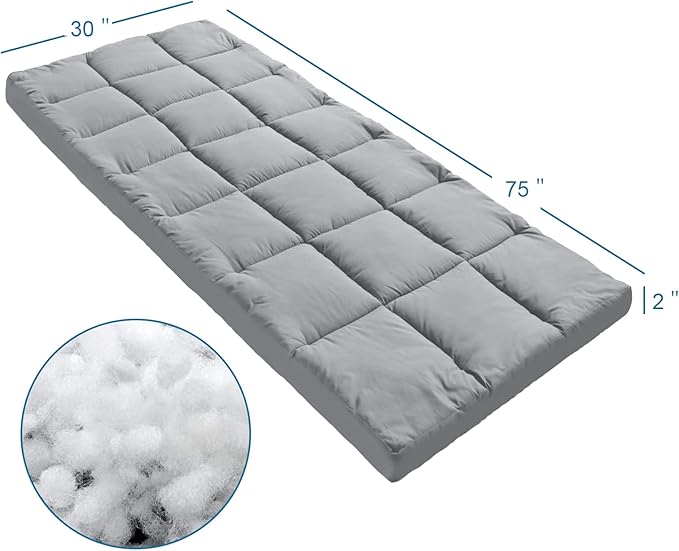 Cot Mattress Topper (Improved Thickness), Quilted Cot Pads for Camping, Soft Comfortable Sleeping Cot Mattress Pad Only, Camping Mattress Pad 75"x30" for Camp Cot/Rv Bunk/Narrow Twin Beds, Navy
