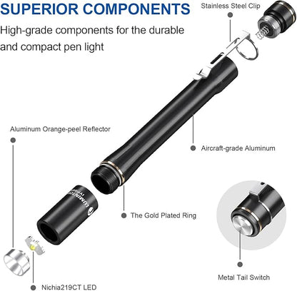 LUMINTOP Pen Light IYP365 Nichia High Color Rendering LED Flashlight, Pen Lights for Nurses, AAA Flashlight, Penlights for Doctors Diagnostic, Inspection, 3 Modes IP68 Waterproof