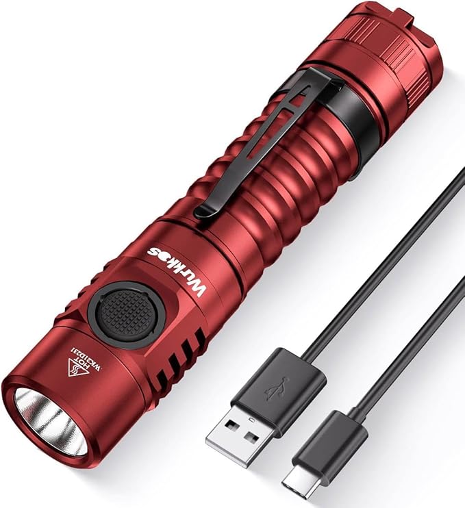 Wurkkos LED Flashlight Rechargeable Torch Max 1300Lumen High 90CRI EDC Light with USB C Charge Cable,Magnetic Tailcap, Memory Mode for Hiking, Camping, Dog Walking,IPX-7(Red-5000K)
