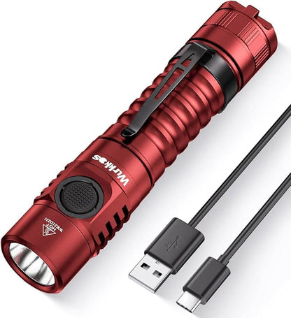 Wurkkos LED Flashlight Rechargeable Torch Max 1300Lumen High 90CRI EDC Light with USB C Charge Cable,Magnetic Tailcap, Memory Mode for Hiking, Camping, Dog Walking,IPX-7(Red-5000K)