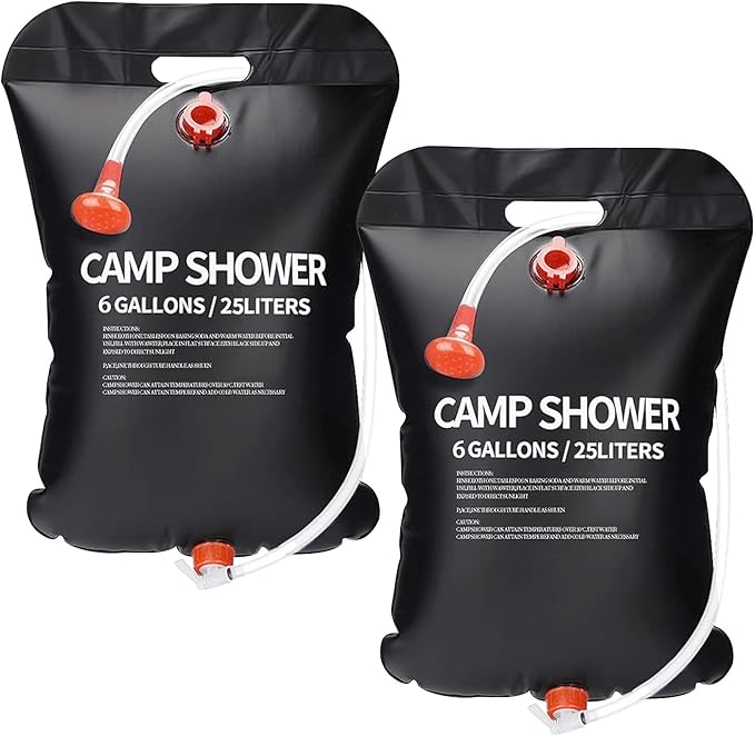 JIURUN 2 Pack Solar Shower Bag 6 Gallons/25L Portable Camping Shower Bag with Removable Hose and On-Off Switchable Shower Head,Camping Accessories for Camping Beach Swimming Outdoor Traveling Hiking