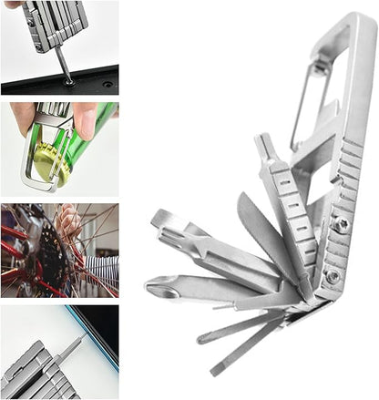 12 in 1 Multitool Slot Hex Star Screwdriver Bit Box Bottle Opener Card Remover Stainless Steel Folding Multi Tool, Portable Keychain Attachment, Home and Outdoor Use