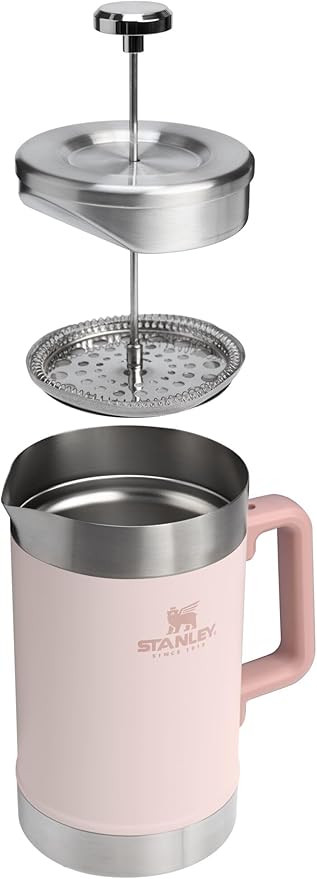 Stanley Classic Stay-Hot French Press Coffee Maker 48 oz | 5 Minute Brew, 4 Hours Hot | Mesh Filter for Coffee Grounds | Insulated Stainless Steel French Press | BPA-Free | Rose Quartz
