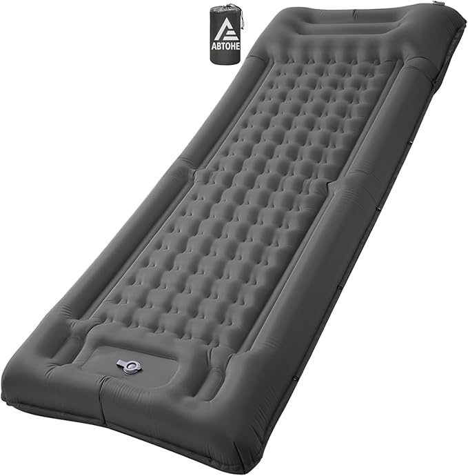 Camping Sleeping Pads，Extra Thick 5 Inch Inflatable Sleeping Mat with Pillow Built-in Pump，Oversized Mattress Super Portable Backpacking Sleeping Pad (Grey-Single)