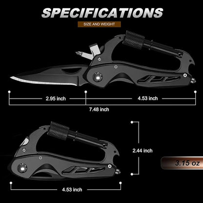 Multitool Carabiner with Pocket Knife for Men, EDC Carabiners Keychain with Folding Knives, Bottle Opener, Window Breaker and Screwdriver, Survival Gear/Gadget for Camping Hiking