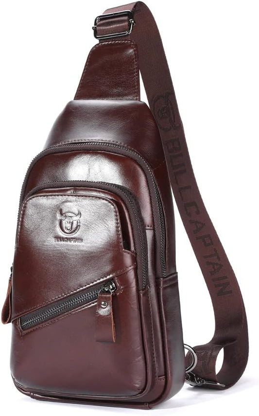 KPYWZER Vintage Leather Sling Bag Backpack for Men Crossbody Shoulder Chest Day Pack Backpacks Coffee