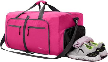 Dimayar Travel Duffle Bag for Men Women - Foldable Duffel Bag with Shoes Compartment - Overnight Bags Waterproof & Tear Resistant(40L,Fuchsine)