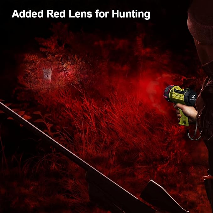 YIERBLUE Rechargeable Spotlight with 200000 Lumen LED, IP67 Waterproof Handheld Flashlight Searchlight with Detachable Red Light Filter, 24 Hours Long Running (fluorescent)