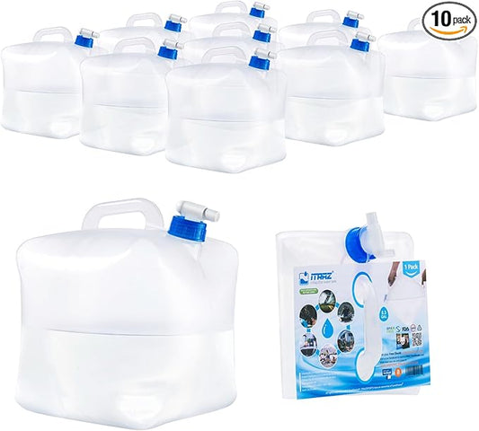 Collapsible Water Containers, 10×5.3 Gallon No BPA Camping Water Storage Carrier Jug with Spigot, for Hiking Backpack Outdoors and Emergency, Foldable Portable Survival Kits for Hurricanes