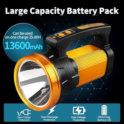 1000,000LM Spotlight 13600mAh Spotlight Flashlight 80H Long Lasting IP67 Waterproof Rechargeable Spotlight 3Modes Spot Light for Outdoor Indoor Camping Home Emergency
