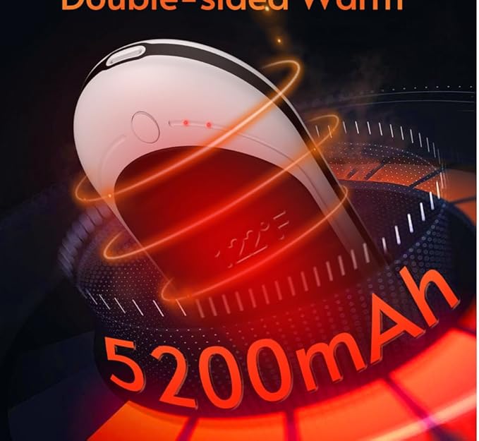 Hand Warmers USB Rechargeable 5200 mAh 1 Pack Electric Portable Reusable Pocket Power Bank Double-Sided Heaters for Heat Therapy Great, Raynauds, Hunting, Golf, Camping, Women Mens Winter Gifts