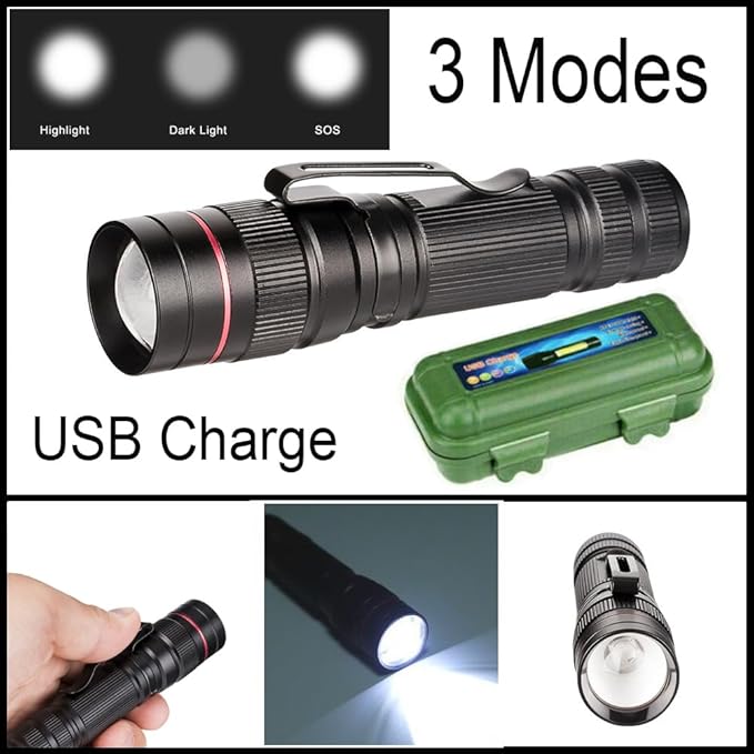 LED Flashlight Rechargeable 2 Pack, High Lumens Tactical Flashlights, Super Bright Small Flash Light, Mini Pocket Torch, 3 Modes Zoomable Flashlight for Outdoor, Camping, Birthday for Men Women