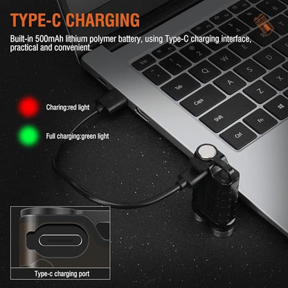 Mini Flashlight Keychain EDC Flashlight Rechargeable Magnet LED Bright 900LM Red UV Blue Light,IP65 Waterproof and 12 Light Modes Pocket Flashlight for Adventure Camping Black