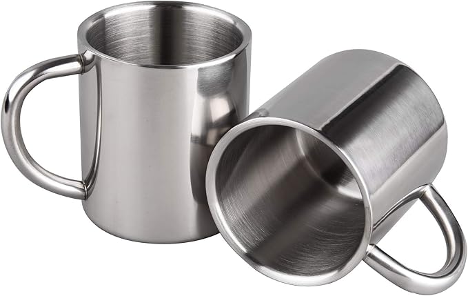 IMEEA Coffee Mugs Camping Cup 10oz Double Walled Stainless Steel Camping Mug with Handle, Set of 2