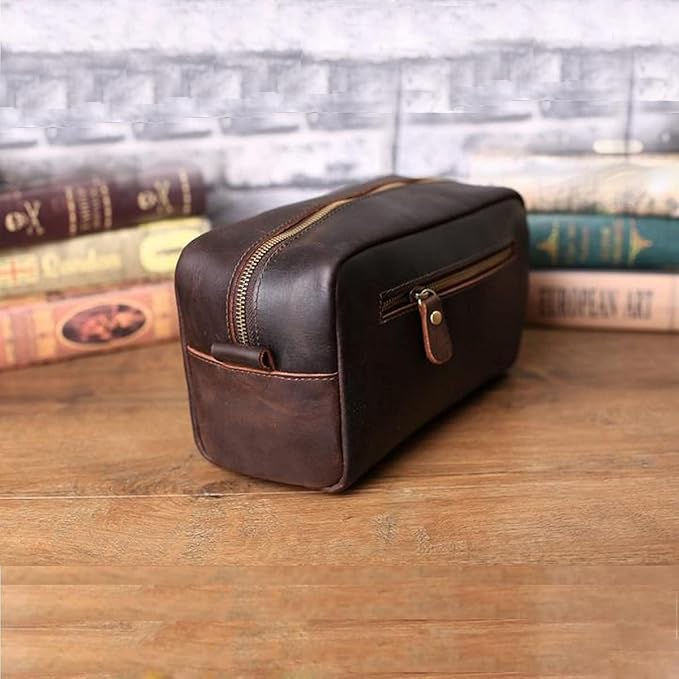 Genuine Leather Toiletry Bag for Men Travel Shaving Dopp Kit-Large Cosmetic Bags Toiletries Bathroom Organizer