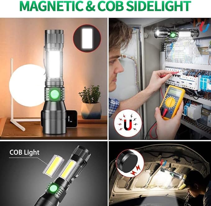 Blacklight flashlights, 3 in-1 Rechargeable Flashlights, UV Light Magnetic LED Flashlight High Lumens, 7 Mode Emergencies Camping flashlight, Tactical Waterproof Flash Light for Pet Urine Detection