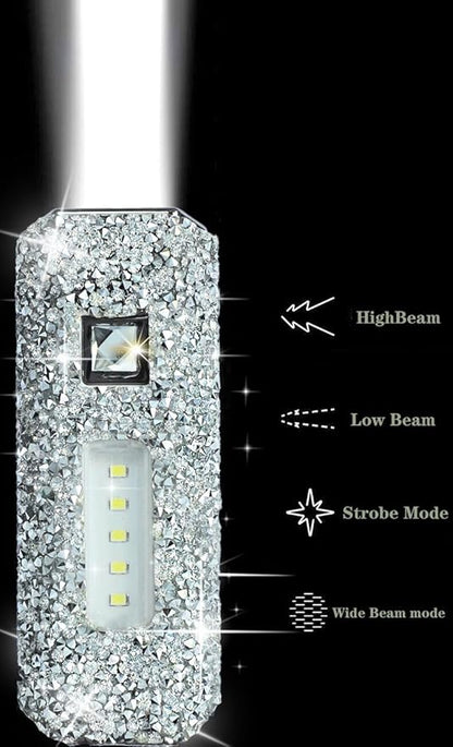 Bling Flashlight Rhinestone Sparkly Glitter Flash Light for Woman Diamond Decor Cute Pink Flashlight Camping Essentials