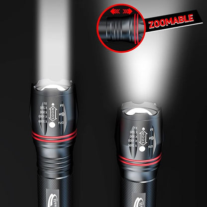 HAUSBELL T8 Upgraded LED Flashlight Bright, Zoomable Tactical LED Flashlights Flash Light with High Lumens and Five Modes and Camping Accessories, 2 Pack