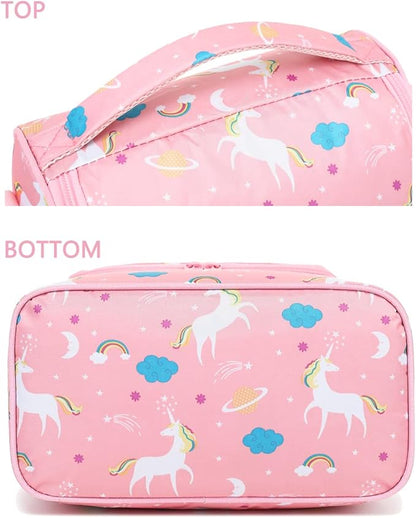 FlowFly Kids Double Decker Cooler Insulated Lunch Bag Large Tote for Boys, Girls, Men, Women, With Adjustable Strap, Unicorn