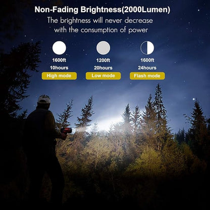 YIERBLUE Rechargeable Spotlight with 200000 Lumen LED, IP67 Waterproof Handheld Flashlight Searchlight with Detachable Red Light Filter, 10000mAh Long Running