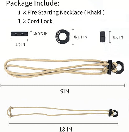 PSKOOK Fire Starter Necklace, Survival Paracord Necklace with Flint and Steel, Bushcraft Necklace for Camping, Hiking and Backpacking