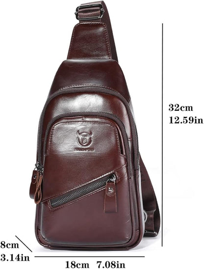 KPYWZER Vintage Leather Sling Bag Backpack for Men Crossbody Shoulder Chest Day Pack Backpacks Coffee
