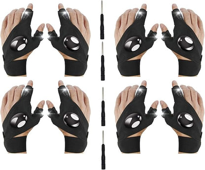 Flashlight Gloves, Fingerless LED Flashlight Gloves, Birthday Gifts for man, Hands Free Flashlights for Working in Darkness Places Fishing, Repair, Camping, Hiking, Running