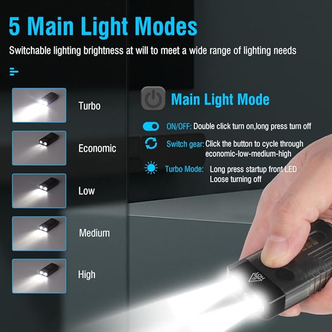 UniqueFire V10 Mini EDC Rechargeable Flashlight 1000 High Lumens, 365nm UV Blacklight 12 Modes Multi-Color Light Source, Small Pocket Keychain Light with Magnetic Base & Beeping Alarm