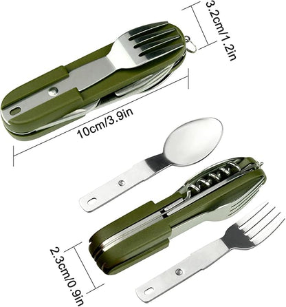 2 Pack 7-in-1 Camping Utensils - Portable Stainless Steel Camping Fork Spoon Knife Set for Camping, Hiking, Picnics Outdoor Enthusiasts, and Travel - Essential Survival Utensil Tool Kit