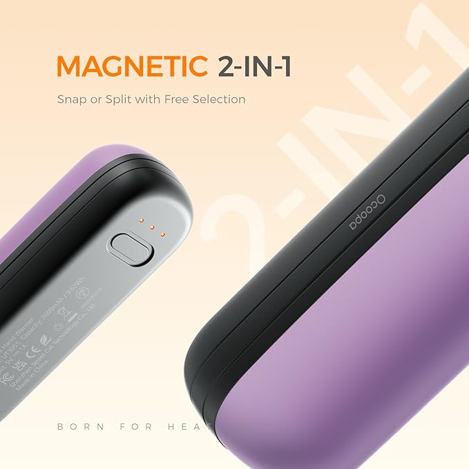 OCOOPA 2 in 1 Magnetic Rechargeable Hand Warmers, UT2s Mini Electric Handwarmers 2 Pack, Split USB-C, Reusable Portable Pocket Heater, Raynauds, Golf, Tech Gifts for Women Men